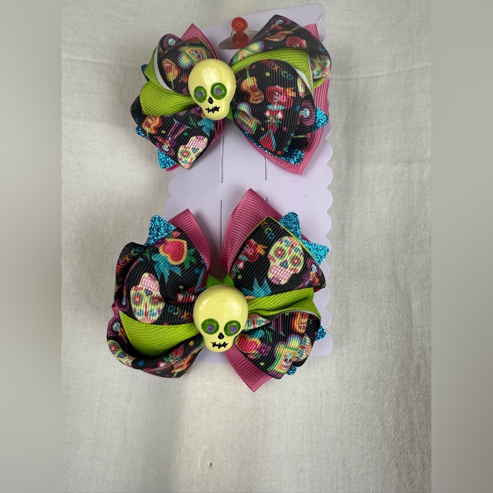 HandMade Colorful Skull Hair Bows for Kids